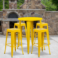 Flash Furniture CH-51090BH-4-30SQST-YL-GG 30" Round Bar Table Set in Yellow